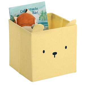 4003368144917 - Aufbewahrungsbox ZELLER PRESENT Bär Musselin gelb B28cm H28cm T28cm Baumwolle Polyester Aufbewahrungsboxen Tiermotiv kinderfreundlich faltbar