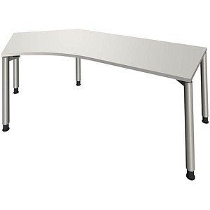 4260267321317 - fm fastline Schreibtisch lichtgrau Bogenform 4-Fuß-Gestell silber 2200 x 800 cm