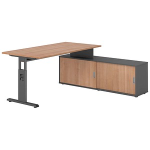 4032062331408 - OSE16SB höhenverstellbarer Schreibtisch nussbaum rechteckig T-Fuß-Gestell grau 1600 x 800 cm