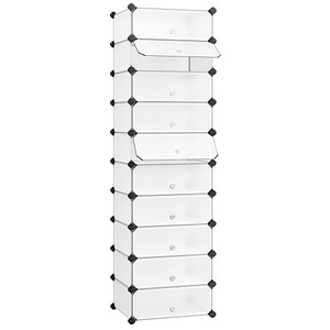 6955880351442 - Songmics - Schuhregal diy Schuhschrank mit Tür 10 Ebenen aus PP-Kunststoff Schuhablagen mit Gummihammer und Umkippschutz halbtransparent weiß