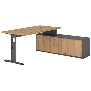 4032062331613 - OSE16SB höhenverstellbarer Schreibtisch asteiche rechteckig T-Fuß-Gestell grau 1600 x 800 cm