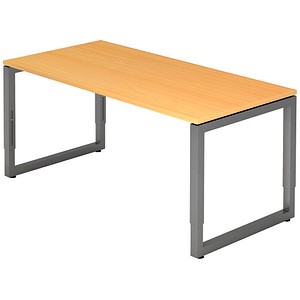 HAMMERBACHER RS16 höhenverstellbarer Schreibtisch buche rechteckig, Kufen-Gestell grau 160,0 x 80,0 cm