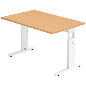 HAMMERBACHER OS 12 Gradeo höhenverstellbarer Schreibtisch buche rechteckig, C-Fuß-Gestell weiß 120,0 x 80,0 cm