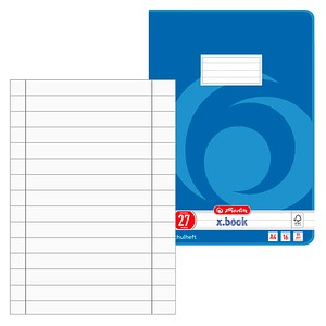 Herlitz Schulheft 3322708 x.book, Lineatur 27 / liniert mit Rand innen/außen / keine, A4, 80g, blau, 16 Blatt / 32 Seiten 4008113322701