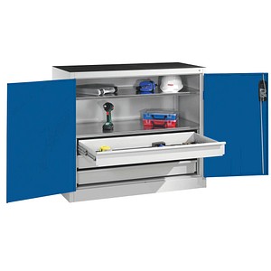 4064615139018 - Werkstatt-Beistellschrank mit Flügeltüren und Schubladen HxBxT 1000 x 930 x 500 mm lichtgrau   enzianblau C+P