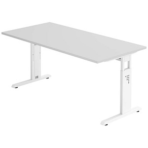Hammerbacher Schreibtisch OS 16, manuell höhenverstellbar, 65-85cm (H), 160x80cm (BxT), rechteckig, lichtgrau / weiß 4032062142158 Hammerbach