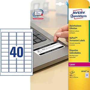 800 AVERY Zweckform abziehsichere Folienetiketten L6145-20 weiß
