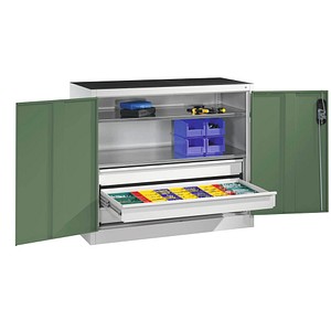 4064615139025 - Werkstatt-Beistellschrank mit Flügeltüren und Schubladen HxBxT 1000 x 930 x 500 mm lichtgrau   resedagrün C+P