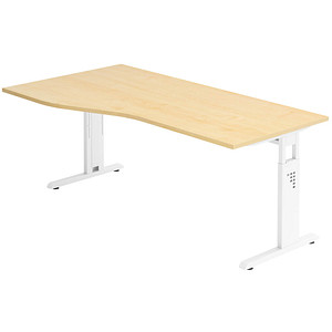 HAMMERBACHER Gradeo höhenverstellbarer Schreibtisch ahorn Trapezform, C-Fuß-Gestell weiß 180,0 x 80,0/100,0 cm