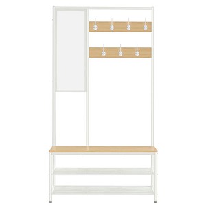 VASAGLE Garderobenbank mit Haken und Schuhrost HSR415W09 weiß, eiche Metall 98,0 cm