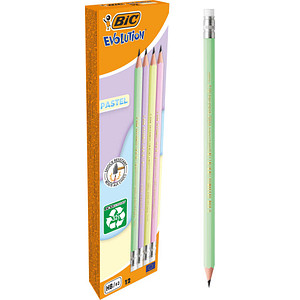 3086123744936 - BIC EVOLUTION PASTEL Bleistifte HB rosa lila grün gelb mit Radierer 10 St