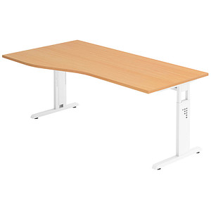 HAMMERBACHER OS 18 höhenverstellbarer Schreibtisch buche Trapezform, C-Fuß-Gestell weiß 180,0 x 80,0/100,0 cm