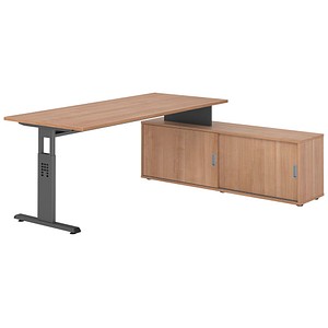 4032062331880 - OSE19SB höhenverstellbarer Schreibtisch nussbaum rechteckig T-Fuß-Gestell grau 1800 x 800 cm