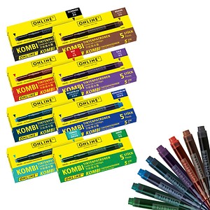 4014421700575 - Kombi Tintenpatronen für Füller königsblau schwarz braun nachtblau lila rot grün türkis 4014421700575 40 Stück