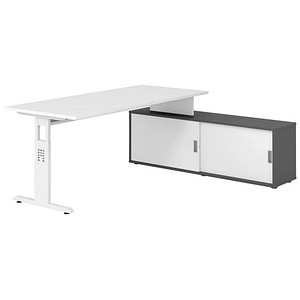 4032062332030 - OSE19SB höhenverstellbarer Schreibtisch weiß rechteckig T-Fuß-Gestell weiß 1800 x 800 cm