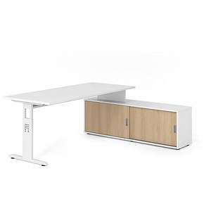 4032062332153 - OSE19SB höhenverstellbarer Schreibtisch weiß rechteckig T-Fuß-Gestell weiß 1800 x 800 cm