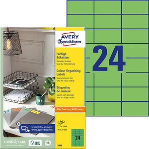 2.400 AVERY Zweckform Etiketten 3450 grün 70,0 x 37,0 mm