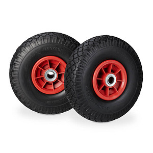 4052025932541 - 2x Sackkarrenrad pannensichere Vollgummireifen 300-4 Zoll 20 mm Achse bis 80 kg 260 x 85 mm schwarz-rot - Relaxdays