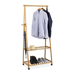 4052025202699 - Kleiderständer auf Rollen Bambus 2 Schuhablagen Kleiderstange HxBxT 166 x 84 x 45 cm Rollgarderobe natur - Relaxdays 4052025202699 - Kleiderständer auf Rollen Bambus 2 Schuhablagen Kleiderstange HxBxT 166 x 84 x 45 cm Rollgarderobe natur - Relaxdays