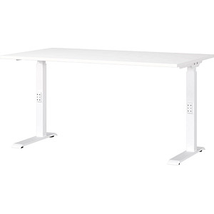 GERMANIA Mailand höhenverstellbarer Schreibtisch weiß rechteckig, C-Fuß-Gestell weiß 140,0 x 80,0 cm