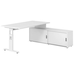 4032062331538 - OSE16SB höhenverstellbarer Schreibtisch weiß rechteckig T-Fuß-Gestell weiß 1600 x 800 cm