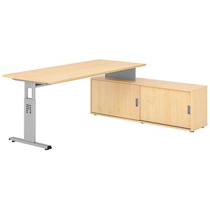 4032062331255 - OSE19SB höhenverstellbarer Schreibtisch ahorn rechteckig T-Fuß-Gestell silber 1800 x 800 cm