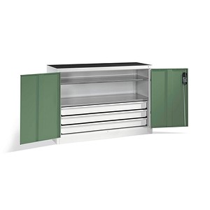 4064615142711 - Werkstatt-Beistellschrank mit Flügeltüren und Schubladen HxBxT 1000 x 1200 x 500 mm lichtgrau   resedagrün C+P