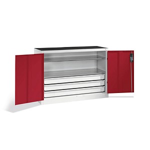 4064615142698 - Werkstatt-Beistellschrank mit Flügeltüren und Schubladen HxBxT 1000 x 1200 x 500 mm lichtgrau   rubinrot C+P