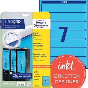 AVERY Zweckform Ordneretiketten L4763-20 blau, 20 Blatt