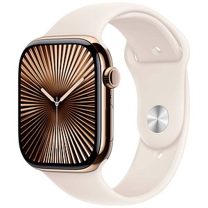 0195949564161 - Smartwatch APPLE Watch 10 Titan Smartwatches Gr 46 mm Cellular M L Sport Band goldfarben (gold) Bestseller