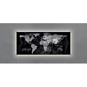 Glas-Magnettafel artverum® LED light 130,0 x 55,0 cm World-Map