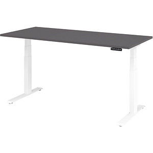 HAMMERBACHER XDKB19 elektrisch höhenverstellbarer Schreibtisch grafit rechteckig, C-Fuß-Gestell weiß 180,0 x 80,0 cm