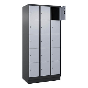 4068427573985 - Schließfachschrank Classic PLUS schwarzgrau weißaluminium 080020-305 S10014 15 Schließfächer 900 x 500 x 1950 cm 4068427573