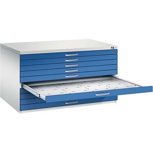4067521477724 - Zeichnungsschrank DIN A0 10 Schubladen Höhe 760 mm lichtgrau   enzianblau C+P