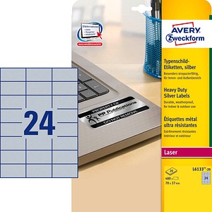 480 AVERY Zweckform Typenschildetiketten L6133-20 silber