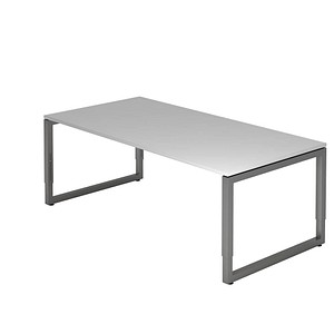 HAMMERBACHER Unni SE1 höhenverstellbarer Schreibtisch lichtgrau rechteckig, Kufen-Gestell grau 200,0 x 100,0 cm