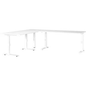 GERMANIA Mailand höhenverstellbarer Schreibtisch weiß L-Form, C-Fuß-Gestell weiß 240,0 x 200,0 cm