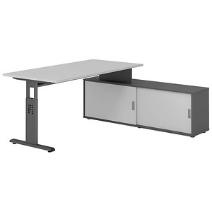 4032062331316 - OSE16SB höhenverstellbarer Schreibtisch lichtgrau rechteckig T-Fuß-Gestell grau 1600 x 800 cm