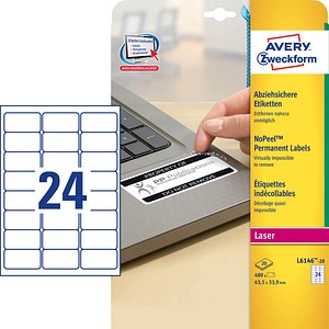 480 AVERY Zweckform abziehsichere Folienetiketten L6146-20 weiß