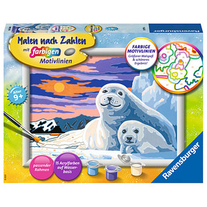 4005556287796 - Malen nach Zahlen RAVENSBURGER Niedliche Robben Malvorlagen bunt Kinder Basteln Malen Kosmetik Schmuck Made in Europe  FSC - schützt Wald weltweit