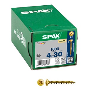 4003530004902 - Universalschraube 4 x 30 mm 1000 Stück Vollgewinde Senkkopf Kreuzschlitz Z2 4CUT yellox - 1081020400305 - Spax