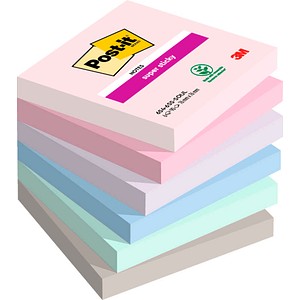 Post-it Haftnotizen 6546SSSOUL, Super Sticky Notes Soulful Collection, 76x76mm, rosa/flamingopink/flieder/denimblau/mint/grau, quadratis 6 Stück