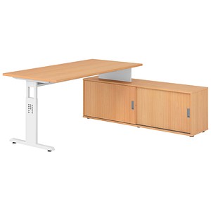 4032062331354 - OSE16SB höhenverstellbarer Schreibtisch buche rechteckig T-Fuß-Gestell weiß 1600 x 800 cm