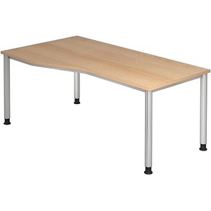 HAMMERBACHER Orbis höhenverstellbarer Schreibtisch eiche Trapezform, 4-Fuß-Gestell silber 180,0 x 80,0/100,0 cm
