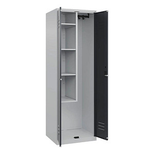 4067521417744 - Putzmittelspind Classic PLUS 1 Abteil Trennwand mittig verkürzt lichtgrau   grau B 600 mm mit Bodengleitern Zylinderschloss C+P