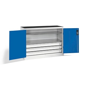4064615142704 - Werkstatt-Beistellschrank mit Flügeltüren und Schubladen HxBxT 1000 x 1200 x 500 mm lichtgrau enzianblau C+P 4064615142704 - Werkstatt-Beistellschrank mit Flügeltüren und Schubladen HxBxT 1000 x 1200 x 500 mm lichtgrau enzianblau C+P