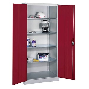 4062084811336 - Stahlschrank 8922-052 S10164 lichtgrau rubinrot 930 x 600 x 1950 cm aufgebaut 4062084811336 C+P-Möbel