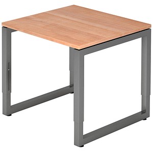 HAMMERBACHER RS08 höhenverstellbarer Schreibtisch nussbaum rechteckig, Kufen-Gestell grau 80,0 x 80,0 cm