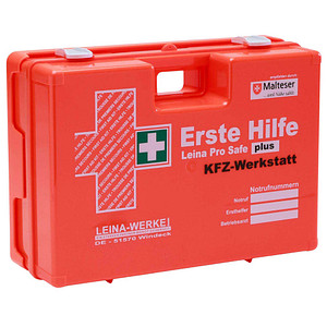 LEINA-WERKE Erste-Hilfe-Koffer Pro Safe plus KFZ-Werkstatt DIN 13169 + Erweiterung orange