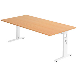 HAMMERBACHER Gradeo höhenverstellbarer Schreibtisch buche rechteckig, C-Fuß-Gestell weiß 200,0 x 100,0 cm